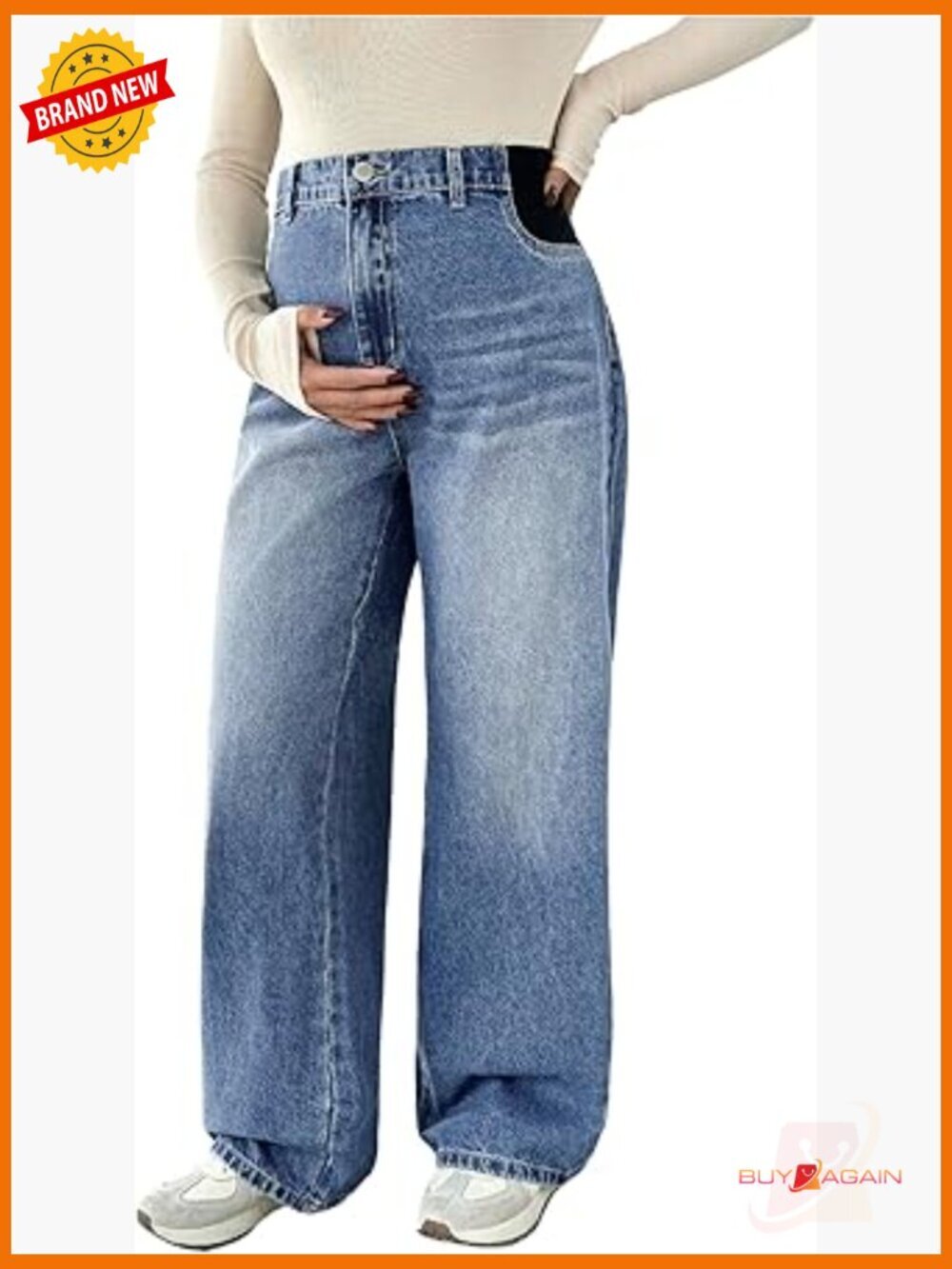 Wide Leg Maternity Jeans Over The Belly Pregnancy Denim Pants